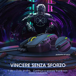 Mouse Gaming, Dacoity Mouse RGB Ergonomico da 8000 DPI (5 livelli), 8 Pulsanti Programmabili, 7 Modalità di Illuminazione RGB Personalizzabili, Mouse con Filo USB per PC, laptop, MacBook