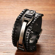Carica l&#39;immagine nel visualizzatore di Gallery, Cupimatch Uomo Braccialetto Bracciale Pelle Intrecciato Regolabile Nero - Ilgrandebazar