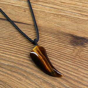 COAI Pendente Dente di Lupo in Occhio Tigre, Collana da Uomo in...