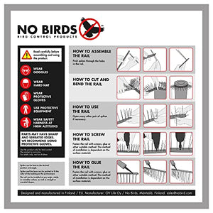 NO Birds | Dissuasori per Piccioni | Barriera Anti Uccelli per Balcone Terrazza Finestra | Spuntoni Extra Lunge | Acciaio Inossidabile e Alluminio | 4 pezzi | Lunghezza Totale 1,09 Metri