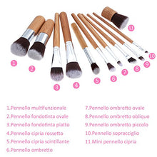 Carica l&#39;immagine nel visualizzatore di Gallery, Rovtop Set 11 Pennelli per Trucco Professionali di Bambù con 1 Spugnetta...