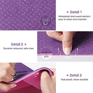 Dustgo FP-TECH Tappetino Yoga da 183cmx63cmx6mm Palestra Fitness Viola-rosa
