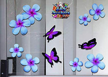 Carica l&#39;immagine nel visualizzatore di Gallery, Fiore frangipani plumeria blu doppio + farfalla grande adesivi auto... - Ilgrandebazar