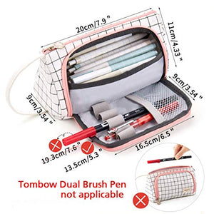 Astuccio Portamatite Grande Capacità Trucco Borsa Portamonete Plaid Bianco