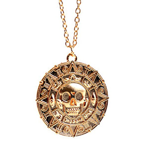 Ciondolo a forma di moneta / medaglione azteco con teschio, stile Pirati Gold - Ilgrandebazar