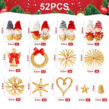Carica l'immagine nel visualizzatore di Gallery, EYCLFY 52 Pezzi Stelle in Paglia Decorazioni Natalizie per Albero, Decori Albero Natale da Appendere Particolari, Addobbi Natalizi per Albero Angeli Paglia