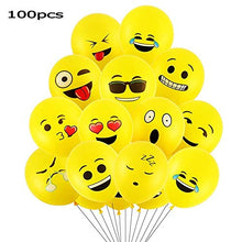 Carica l'immagine nel visualizzatore di Gallery, Goushy 100pcs Palloncini Colorati Emoji Emoticon per Compleanni Festa giallo - Ilgrandebazar