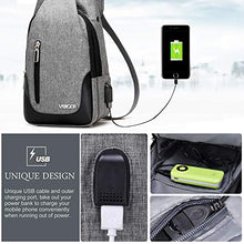Carica l'immagine nel visualizzatore di Gallery, VBIGER Zaino a tracolla in tela ricaricabile USB casual Grigio