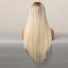 Carica l'immagine nel visualizzatore di Gallery, HAIRCUBE Parrucca lunga diritta, parrucche sintetiche per le donne Parrucche naturali in oro bianco con frangia Parrucche resistenti al calore Cosplay Party Piatto
