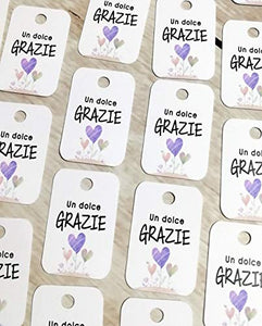 50 pezzi, Cartellini Stampati per bomboniera, Grazie, 25x37 millimetri,... - Ilgrandebazar