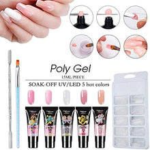 Carica l&#39;immagine nel visualizzatore di Gallery, Anself 5 *15ml Poly Gel Unghie kit + 100 pezzi Unghie Finte Strumenti Rapida Asciugatura con Pennelli e Penna a Doppia Testa per Nail Art