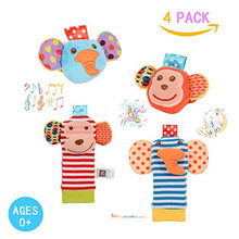 Carica l&#39;immagine nel visualizzatore di Gallery, Twister.CK Baby Rattle, 4 Pz Neonato Sonagli da Polso e Scimmia + Elefante