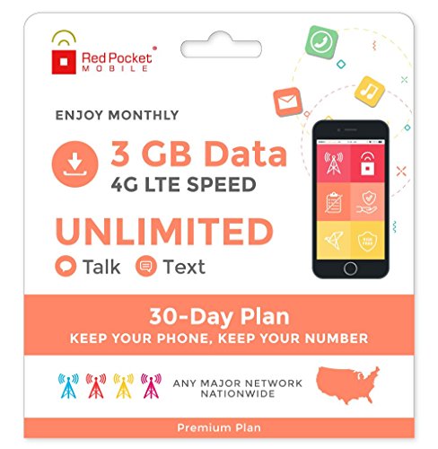 Red Pocket Mobile Premio di 30 Giorni Piano telefonico prepagato alcun...