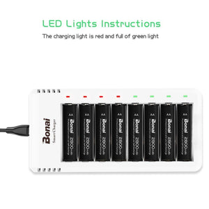 BONAI Batterie Ricaricabili AA Alta Capacità, 2800mAh Pile Stilo 8AA+C - Ilgrandebazar