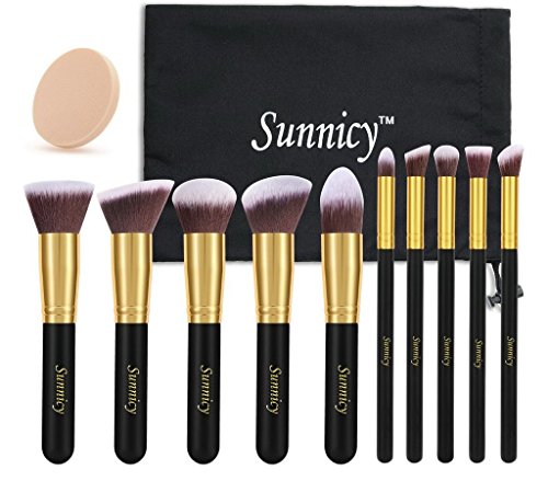Sunnicy 10 pezzi Set premium di pennelli sintetici Kabuki per il 10 Pcs Gold