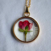 Carica l&#39;immagine nel visualizzatore di Gallery, Rosso Rosa Vero Fiori Trasparente Bicchiere Pendente Catena Placcato Oro 18k... - Ilgrandebazar