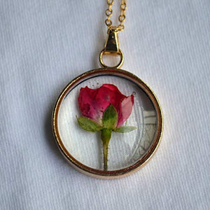 Rosso Rosa Vero Fiori Trasparente Bicchiere Pendente Catena Placcato Oro 18k... - Ilgrandebazar