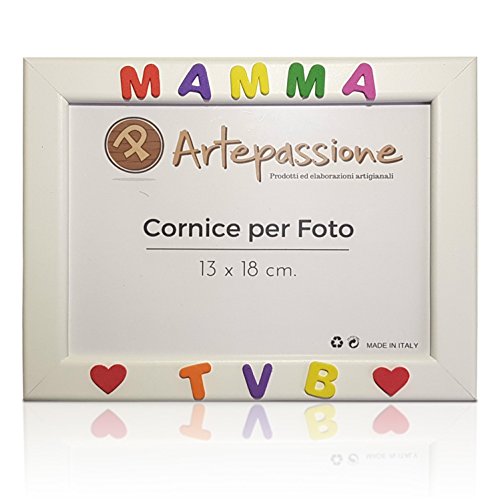 Cornici per foto in legno con la scritta Mamma TVB e decorata cuoricini,... - Ilgrandebazar