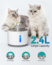 Carica l&#39;immagine nel visualizzatore di Gallery, Petiigo Fontanella per Gatti 2.4L, Silenziosa Fontana per gatti con Acciaio Inox Piatto Superiore, 3 Modes Automatico Dispenser Acqua Gatti Luce Notturna e 3 Filtri di Carbonio Attivati