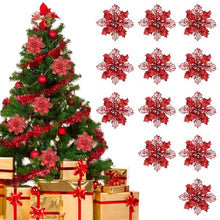 Carica l&#39;immagine nel visualizzatore di Gallery, FINDIR 12 Pezzi Fiori di Natale Rossi Fiori Artificiali Natalizi Stelle di Natale Decorazioni Natalizie Natale Glitter Poinsettia Fiori di Natale Artificiali per Albero di Natale