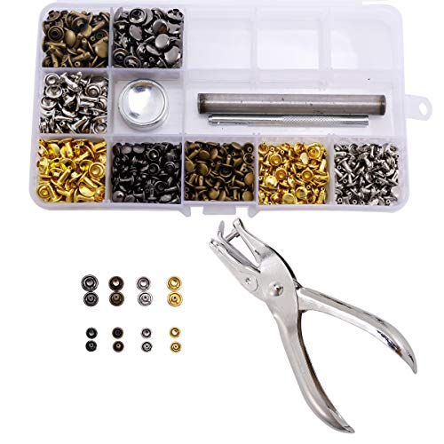 Anladia - Doppio tappo in pelle Tubular Metal Studs per 240 Set Con Attrezzi.