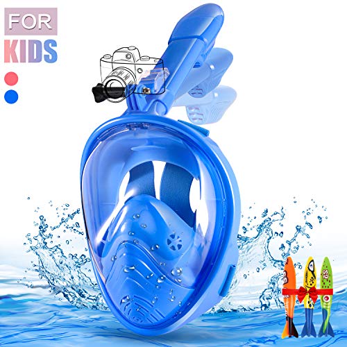 E-MANIS Maschere da Immersione,Snorkeling Maschera Full Face 180° Blu