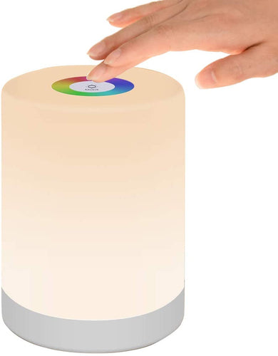 Luce Notturna LED, Lampada da Comodino Intelligente, Controllo Tattile, Dimmerabile, USB Ricaricabile, Portatile, Colore che Cambia RGB per Bambini, Camera da Letto, Campeggio (Bianco Caldo)