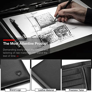 wilbest® Portafoglio Uomo Slim Vera Pelle Blocco RFID, Con Portamonete, Porta Chiavi e Carte di Credito, Finestra ID, Scomparti Banconote e Confezione Regalo, Piccolo Brifold - NERO