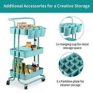 alvorog Carrello da Cucina, di Servizio, Scaffale 3 Blu