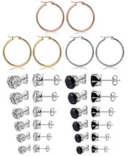 Carica l&#39;immagine nel visualizzatore di Gallery, LABOTA 15 Paia Acciaio Inossidabile Set Orecchini, 12 paia Zirconia Cubica... - Ilgrandebazar