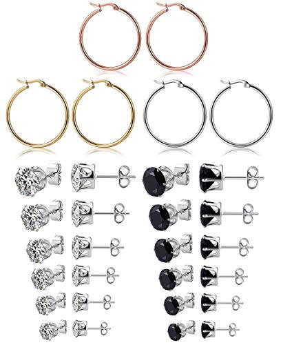 LABOTA 15 Paia Acciaio Inossidabile Set Orecchini, 12 paia Zirconia Cubica... - Ilgrandebazar