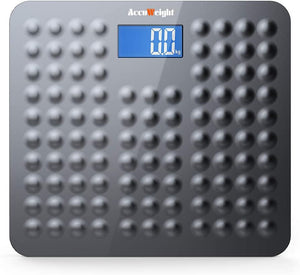 ACCUWEIGHT Bilancia Pesa Persona Digitale con Superficie Antiscivolo Bilancia Pesapersone Elettronica con Tecnologia Step-on e Display Retroilluminato da 3,6", 180 kg/400 lb, Grigia
