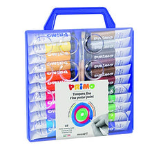 Carica l'immagine nel visualizzatore di Gallery, Morocolor PRIMO, Tempere per dipingere 22 colori valigetta con coperchio tavolozza e pennelli lavabili per bambini tubetto d'alluminio 12ml, alta pigmentazione, Made in Italy