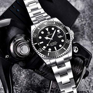 BERSIGAR Orologio da Polso Automatico Uomo | Cinturino in Acciaio 43, Nero - Ilgrandebazar