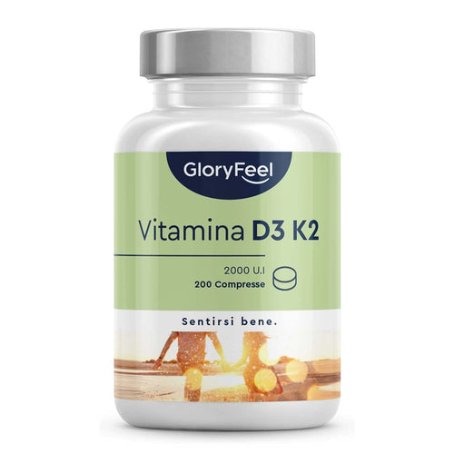 Vitamina D3 K2 200 Compresse (7 Mesi), Vitamin D3 2000 UI + 100 µg Vitamina K, Supporta Ossa, Denti, Muscoli, Articolazioni & Sistema Immunitario, Vit D3 e Vitamina K2 Menachinone MK7 99%, Vit D3