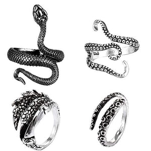 Hicarer 4 Pezzi Vintage Anelli Punk Polpo Drago Regolabile Anello in Acciaio... - Ilgrandebazar