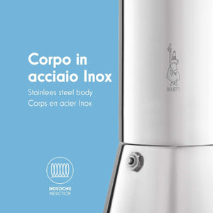 Bialetti Venus Caffettiera in Acciaio Inox, Adatta all'Induzione, 4 Cups, Inossidabile, Argento