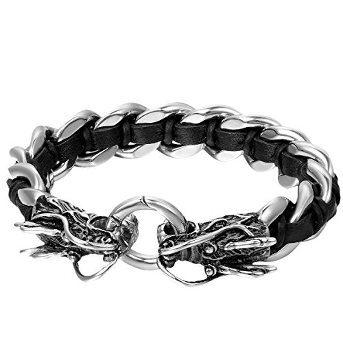 OIDEA Bracciale Braccialetto Uomo Pelle Acciaio Inox Collegamento... - Ilgrandebazar