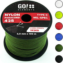 Carica l'immagine nel visualizzatore di Gallery, GO!elements 100m Paracord Corda in Nylon antistrappo - 3mm 425 Oliva