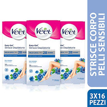 Carica l&#39;immagine nel visualizzatore di Gallery, Veet Strisce Depilatorie Corpo e Gambe per Pelli Sensibili, 3 Confezioni da 16 Strisce