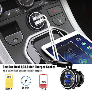 GemCoo QC3.0 Presa USB per Auto Doppio con Interruttore Touch Z- Bianco