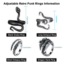 Carica l&#39;immagine nel visualizzatore di Gallery, Hicarer 4 Pezzi Vintage Anelli Punk Polpo Drago Regolabile Anello in Acciaio... - Ilgrandebazar