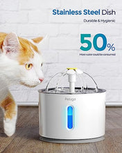 Carica l&#39;immagine nel visualizzatore di Gallery, Petiigo Fontanella per Gatti 2.4L, Silenziosa Fontana per gatti con Acciaio Inox Piatto Superiore, 3 Modes Automatico Dispenser Acqua Gatti Luce Notturna e 3 Filtri di Carbonio Attivati