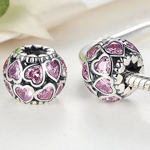 Charm in argento Sterling 925 con doppia fila di cuori zirconia cubica,... - Ilgrandebazar