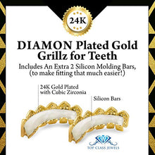 Carica l&#39;immagine nel visualizzatore di Gallery, 24K Gold Plated Iced Out Grillz Con Diamanti Micropave CZ + 2 barre di... - Ilgrandebazar