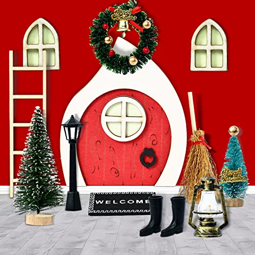 Porta degli Elfi, 12 PCS Decorazioni Porta Elfo Natale, Miniature Casetta Elfo Natale in Legno, Porticina Elfo Luminosa di Notte, Porta dell Elfo di Natale con Pacco Regalo