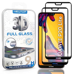 N NEWTOP Pellicola 3D FULL Compatibile con Huawei P20 Lite, GLASS FILM 0.4mm 9H Vetro Temperato Protezione Completa Full Screen Totale Bordi Schermo Display Anti Urto (Nera, 2)