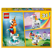 Carica l&#39;immagine nel visualizzatore di Gallery, LEGO 31140 Creator Unicorno Magico con Arcobaleno, Set 3 in 1 con Animali Giocattolo Fantastici, Cavalluccio Marino e Pavone, Idea Regalo di Compleanno per Bambine e Bambini