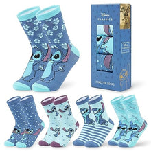 Carica l&#39;immagine nel visualizzatore di Gallery, Disney Calzini Donna Stitch 5 Paia di Calze Divertenti a Fantasia Ih Oh Baby Yoda Principesse Crudelia Taglia Unica Gadget Regalo Ufficiale (Blu Stitch)