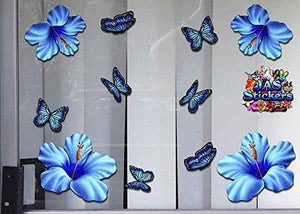 Adesivo per auto blu fiori di ibisco + farfalla animali pack grande -... - Ilgrandebazar